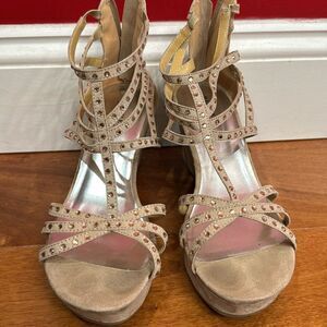 Badgley Mischka Casey Crystals Wedge Sandals size 5